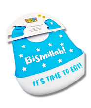 Load image into Gallery viewer, Bismillah Silicone Baby Bib (Blue)