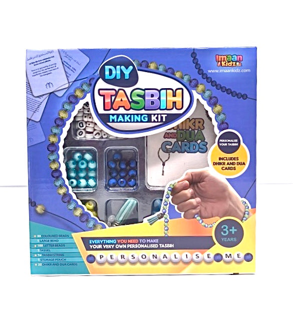 DIY Tasbih Making Kit with Dhikr Cards (Updated) - Blue