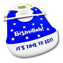 Load image into Gallery viewer, Bismillah Silicone baby bib - Royal Blue
