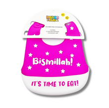 Load image into Gallery viewer, Bismillah Silicone baby bib - Fuschia Pink
