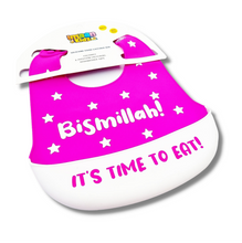 Load image into Gallery viewer, Bismillah Silicone baby bib - Fuschia Pink
